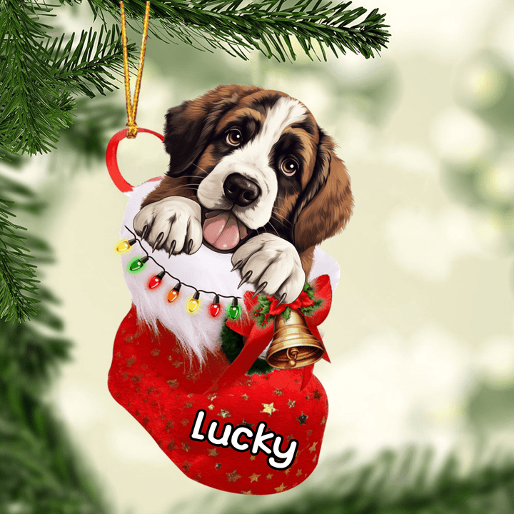 Customized St. Bernard Dog In Stocking Acrylic Ornament, Christmas Gifts Ornament for Dog Lover