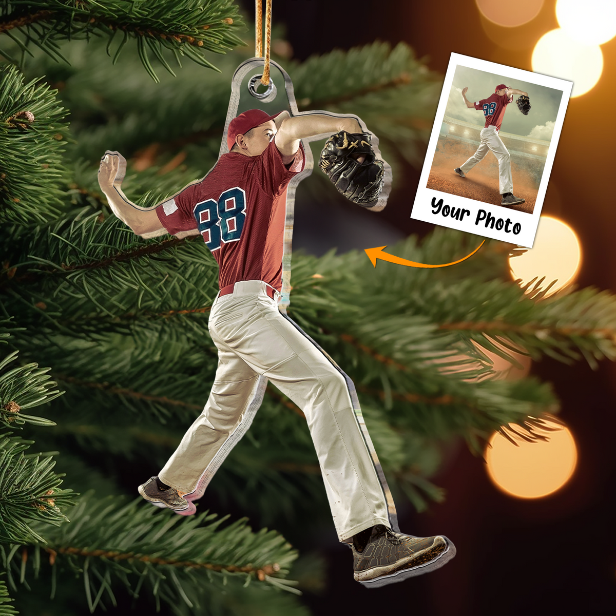 Personalized Young Man Great Baseball Moment Photo Acrylic Ornament, Christmas Gift For Son, Grandson