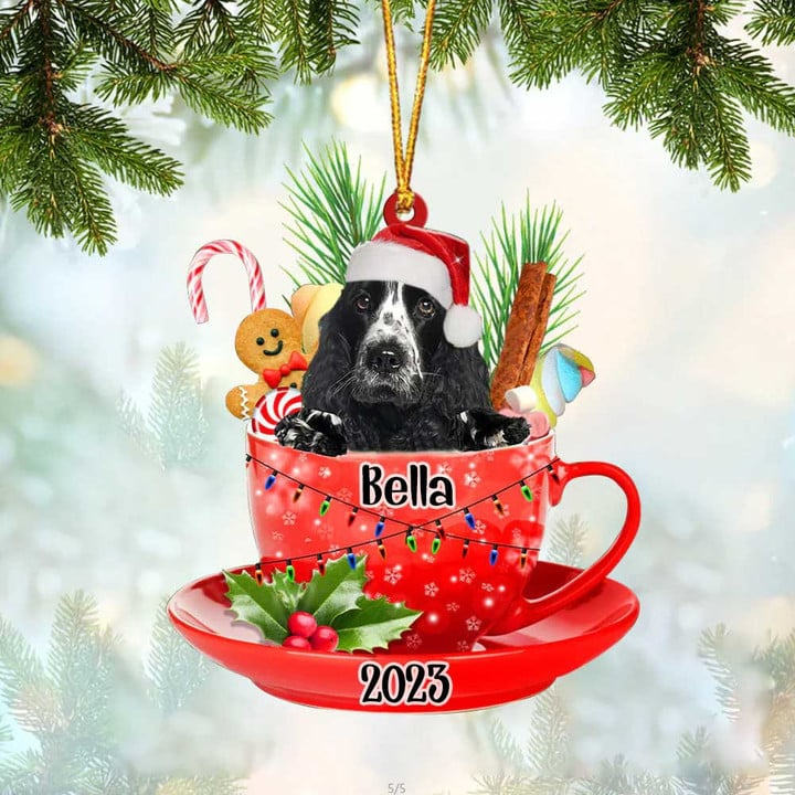 Customized American Cocker Spaniel Dog Santa Hat In Red Cup Acrylic Ornament, Christmas Gifts Ornament for Dog Lover