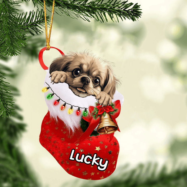 Customized  Pekingese Dog In Christmas Stocking Acrylic Ornament, Christmas Gifts Ornament for Dog Lover