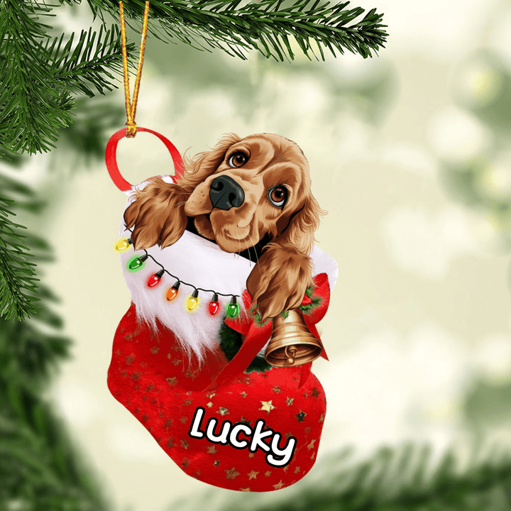 Customized Awesome English Cocker Spaniel In Christmas Stocking Acrylic Ornament, Christmas Gifts Ornament for Dog Lover