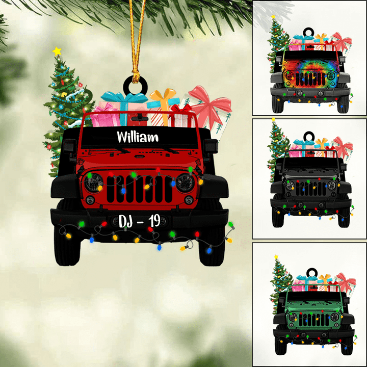 Personalized Jeep Car & Christmas Acrylic Ornament, Custom Christmas Ornament Gifts For Off-Road Car Lover