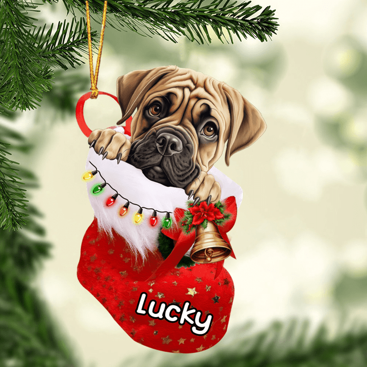 Personalized Bullmastiff Dog n Christmas Stocking Acrylic Ornament, Christmas Gifts Ornament for Dog Lover