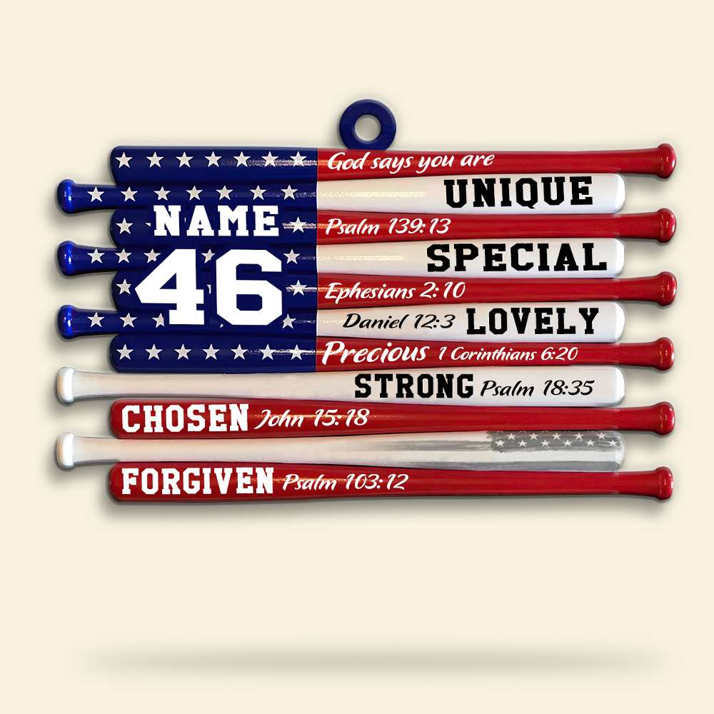 Personalized Baseball Bat American Flag Acrylic Ornament, Custom Christmas Ornament Gifts For Baseball Player