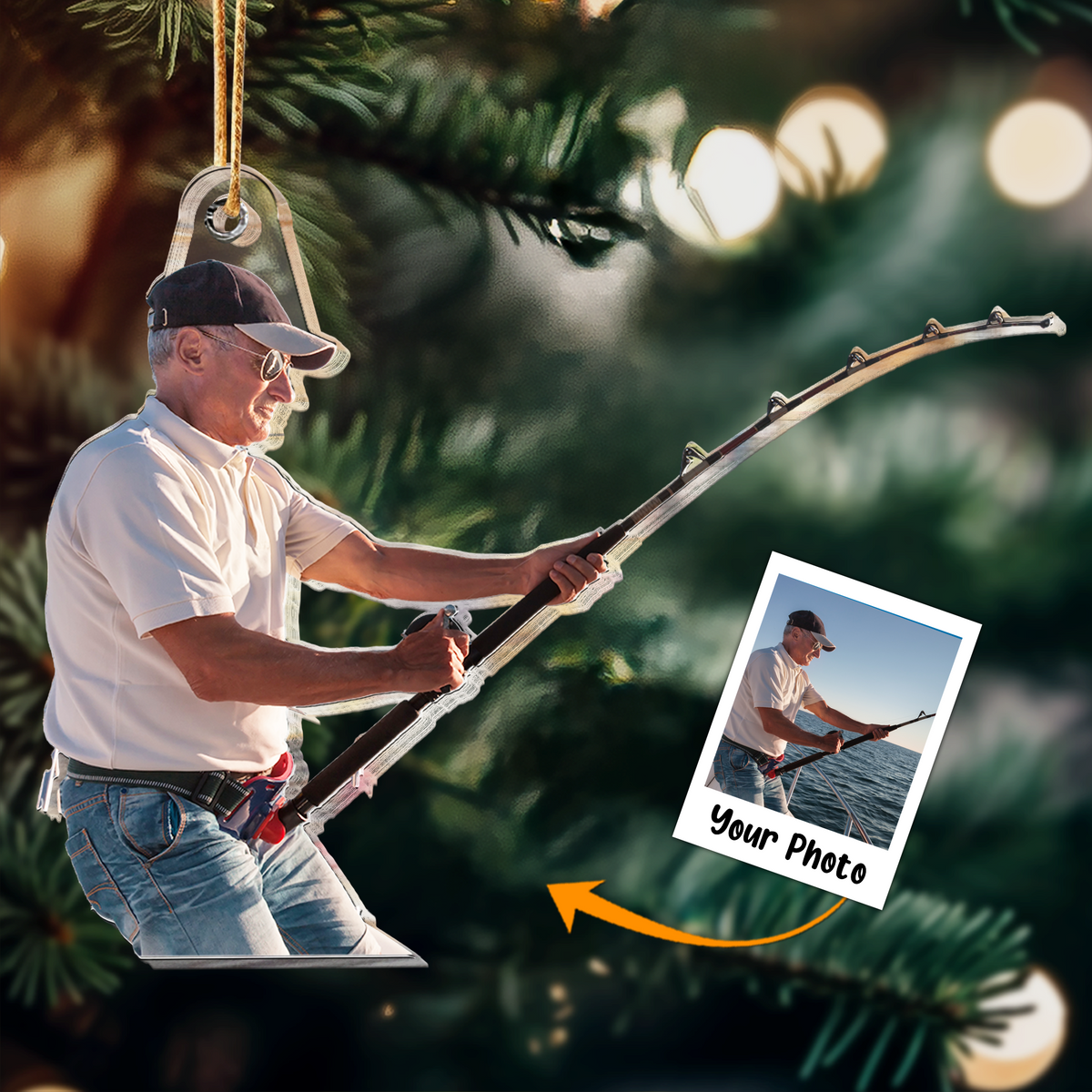 Personalized Fishing Moment Photo Acrylic Ornament, Meaningful Gift For Parents, Family, Friends