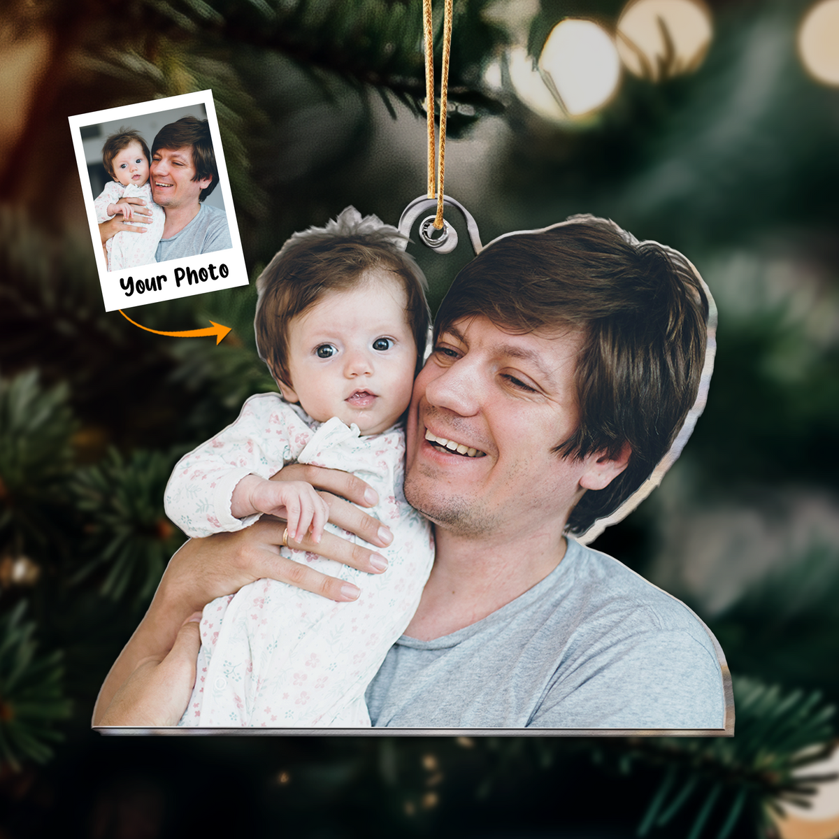 Personalized Dad And Baby Moment Photo Acrylic Ornament, Meaningful Anniversary Gift For Dad, Family, Friends