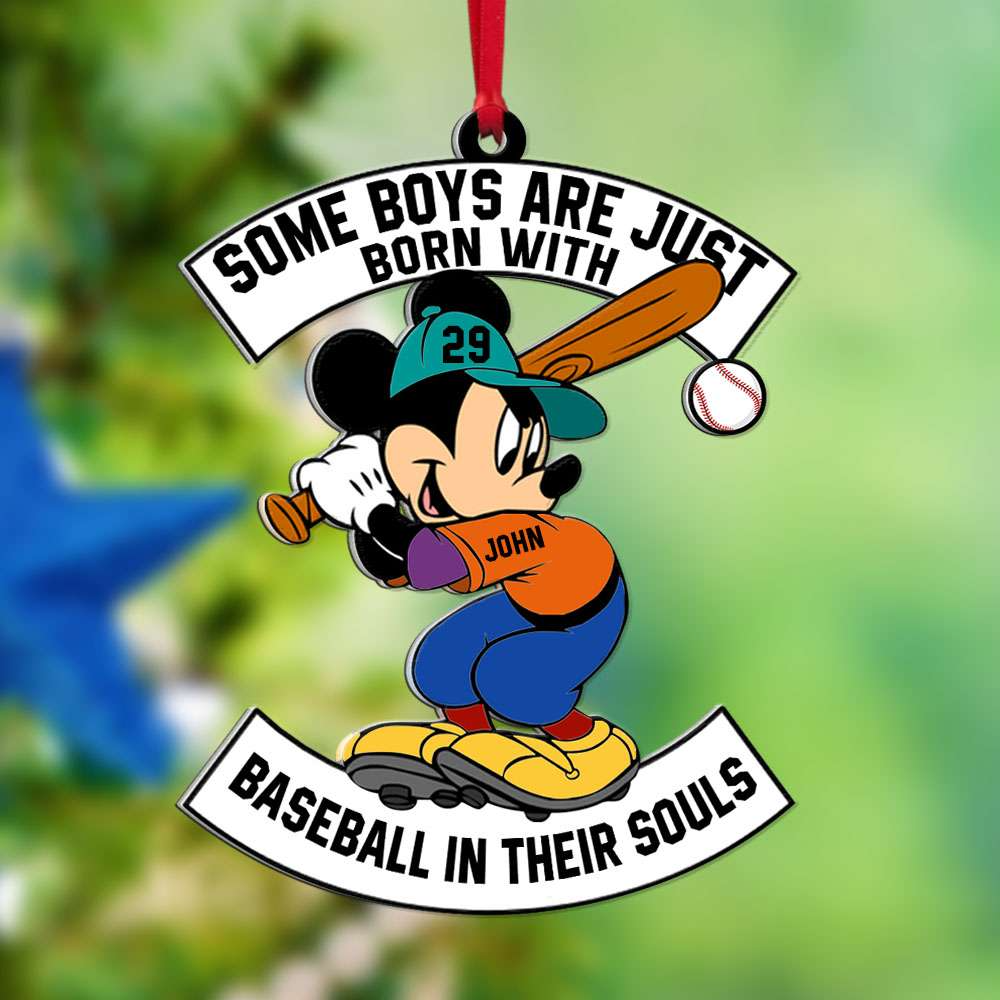 Personalized Mickey Baseball In Their Souls Acrylic Ornament, Custom Christmas Ornament Gift For Son, Grandson