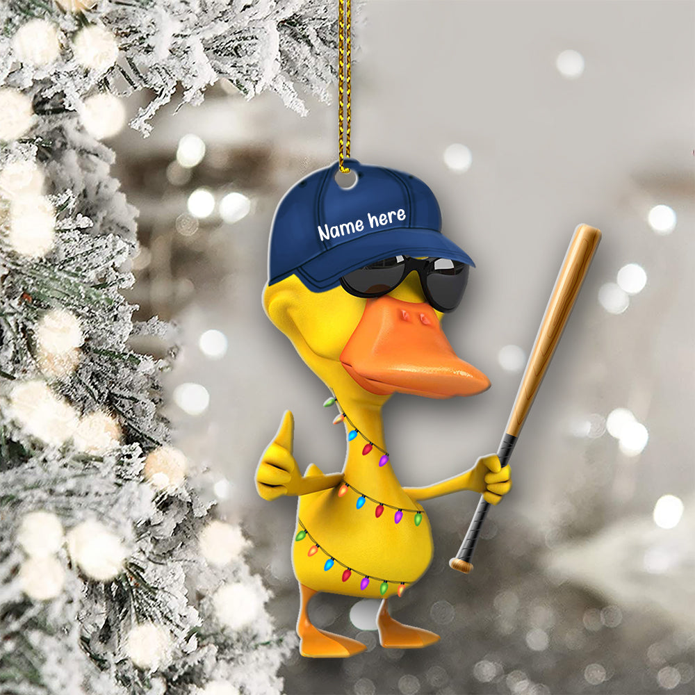 Custom Baseball Duck Player Acrylic Ornament, Custom Christmas Ornament Gift For Son, Daughter, Grandson, Granddaughter