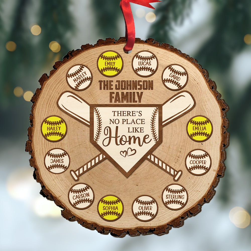 Personalized Baseball Family Name Wood Ornament There's No Place Like Home, Christmas Ornament Gift Decor For Family