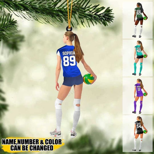 Personalized Young Woman Volleyball Player Hold Ball Acrylic Ornament, Custom Christmas Ornament Gifts For Volleyball Girl