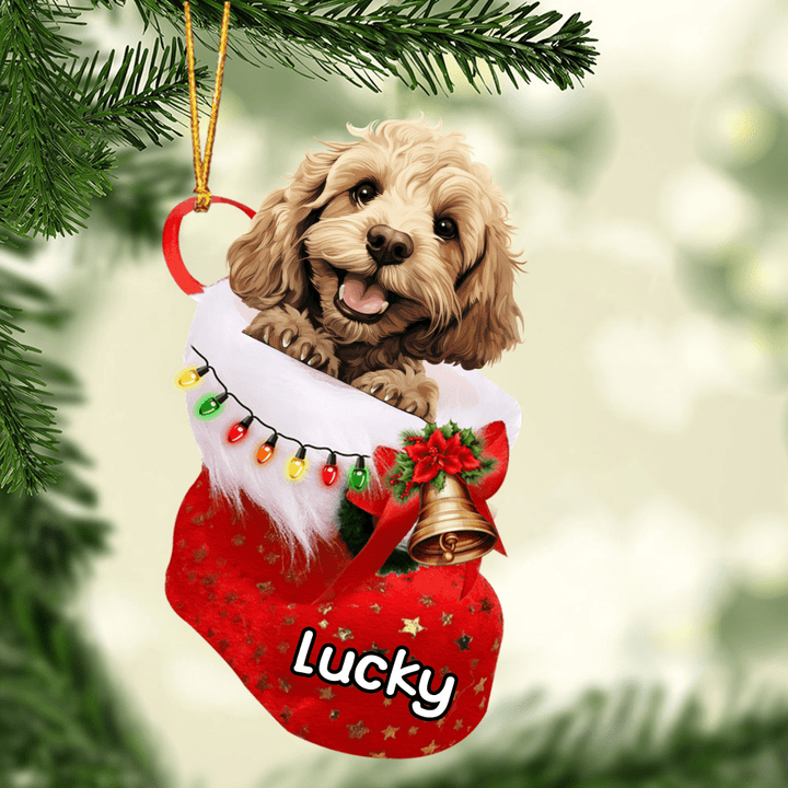 Personalized Cockapoo Dog In Christmas Stocking Acrylic Ornament, Christmas Acrylic Ornament for Dog Lover