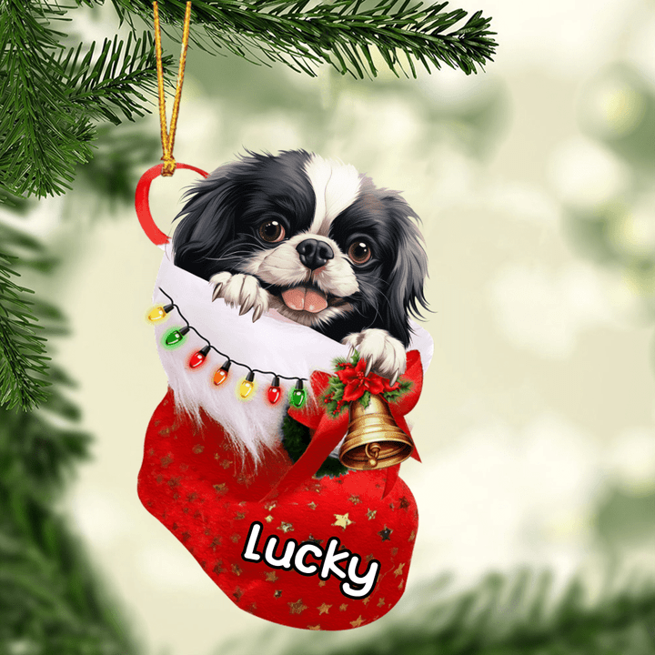 Customized Japanese Chin Dog In Christmas Stocking Acrylic Ornament, Christmas Gifts Ornament for Dog Lover