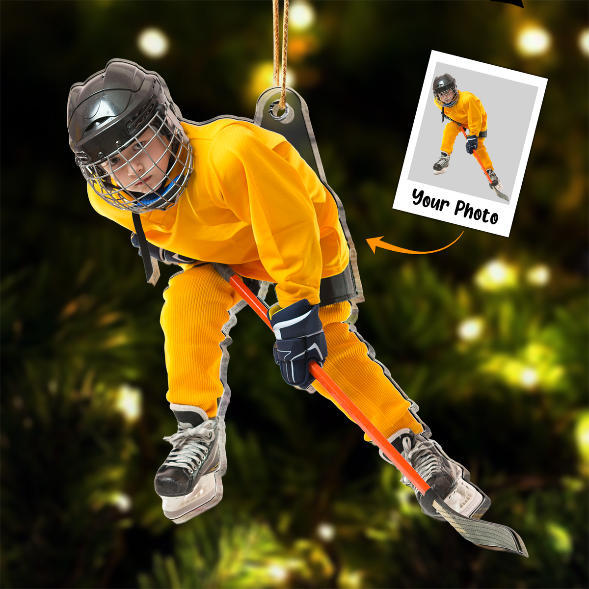 Custom Kid Ice Hockey Player Moment Photo Acrylic Ornament, Christmas Gift For Son, Daughter, Grandson, Granddaughter