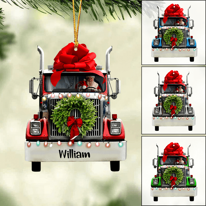 Personalized Santa Claus Driving Christmas Truck Acrylic Ornament, Custom Christmas Ornament Gifts For Trucker, Truck Driver