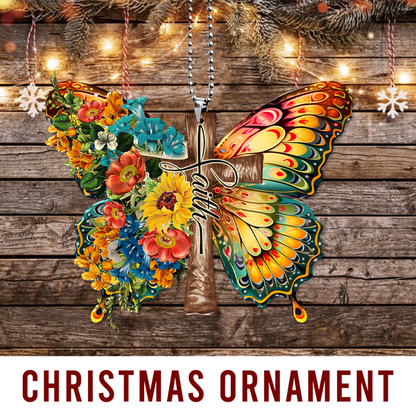 Flowers Butterfly Faith Cross Christian Acrylic Ornament, Perfect Christmas Gift For Family, Friend