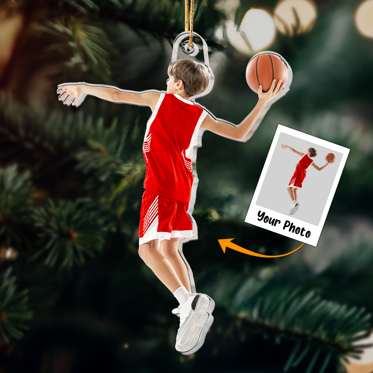 Personalized Kid Basketball Moment Photo Acrylic Ornament, Christmas Gift For Son, Daughter, Grandson, Granddaughter