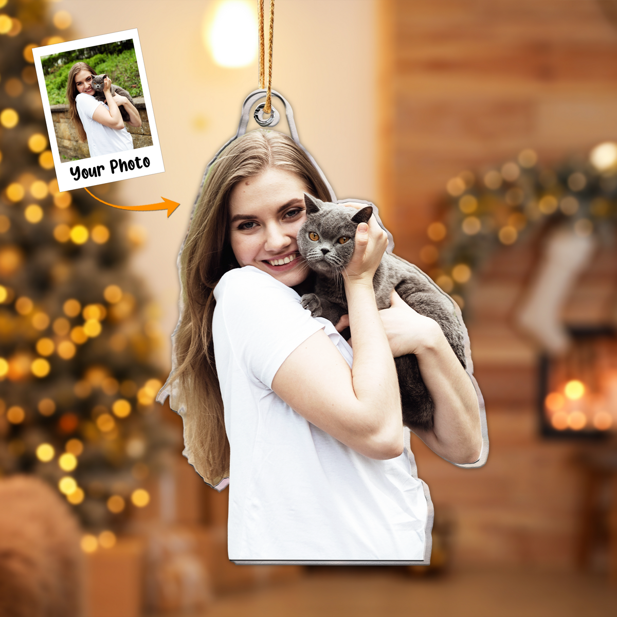 Personalized Moment With Cat Dog Pet Photo Acrylic Ornament, Meaningful Christmas Gift For Family, Friends