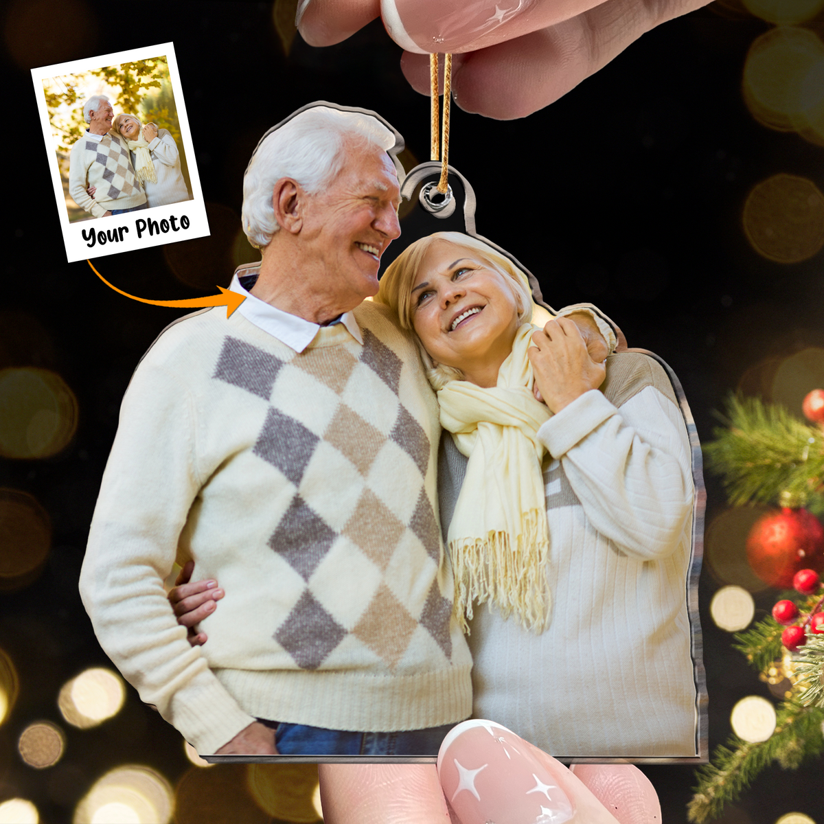 Custom Old Couple Photo Acrylic Ornament Great Memories Of Old Couple, Best Christmas Gift For Family, Grandparents