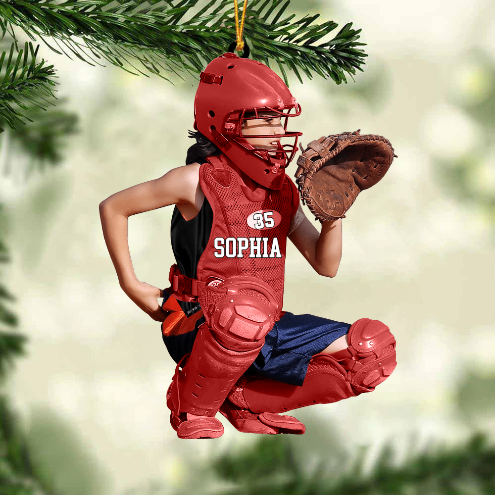 Personalized Baseball Girls Player Catcher Acrylic Ornament, Custom Christmas Ornament Gifts For Daughter, Granddaughter