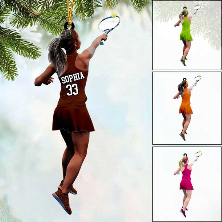 Personalized Tennis Girl Acrylic Ornament, Custom Christmas Ornament Gifts For Tennis Lovers