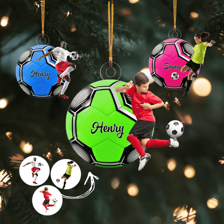 Custom Photo Soccer Player And Ball Acrylic Ornament, Custom Christmas Ornament Gifts For Soccer Players