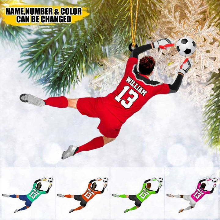 Personalized Male Boys Man Soccer Goalkeeper Acrylic Ornament, Custom Christmas Ornament Gifts For Soccer Player