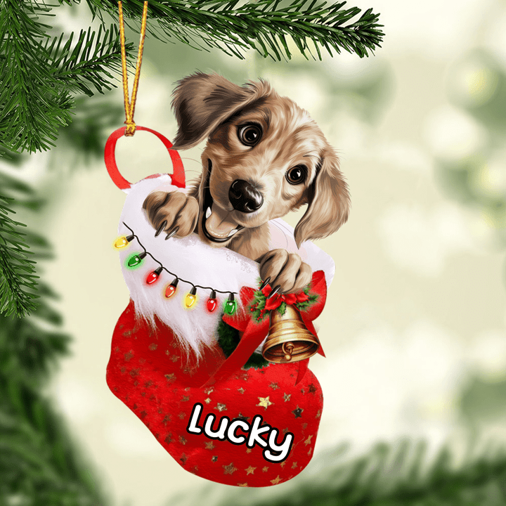 Customized Baby Sloughi Dog In Christmas Stocking Acrylic Ornament, Christmas Gifts Ornament for Dog Lover