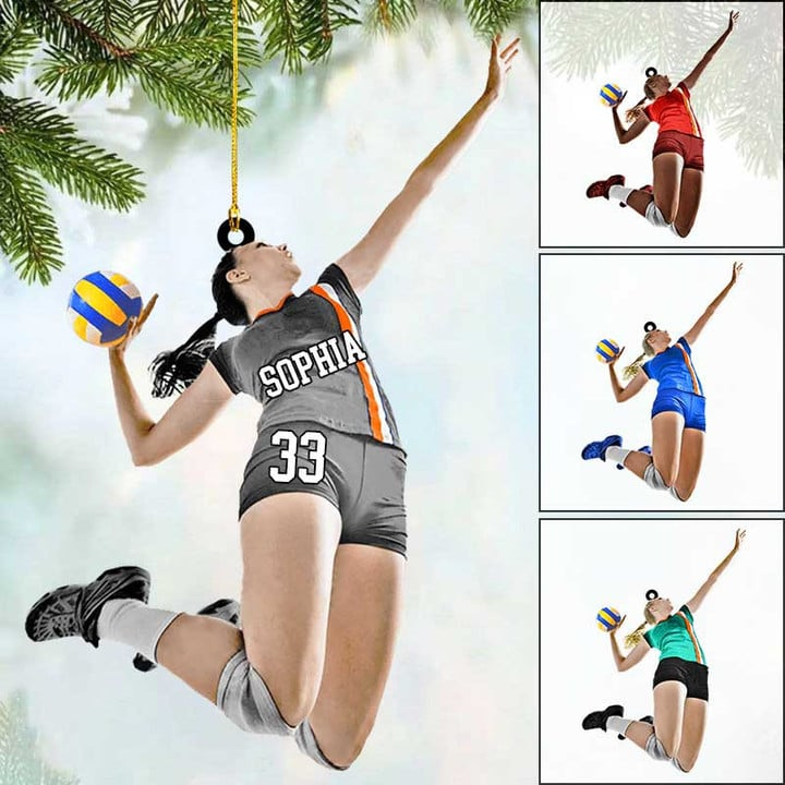 Personalized Volleyball Girl Outside Hitter Pose Acrylic Ornament, Custom Christmas Ornament Gifts For Volleyball Player