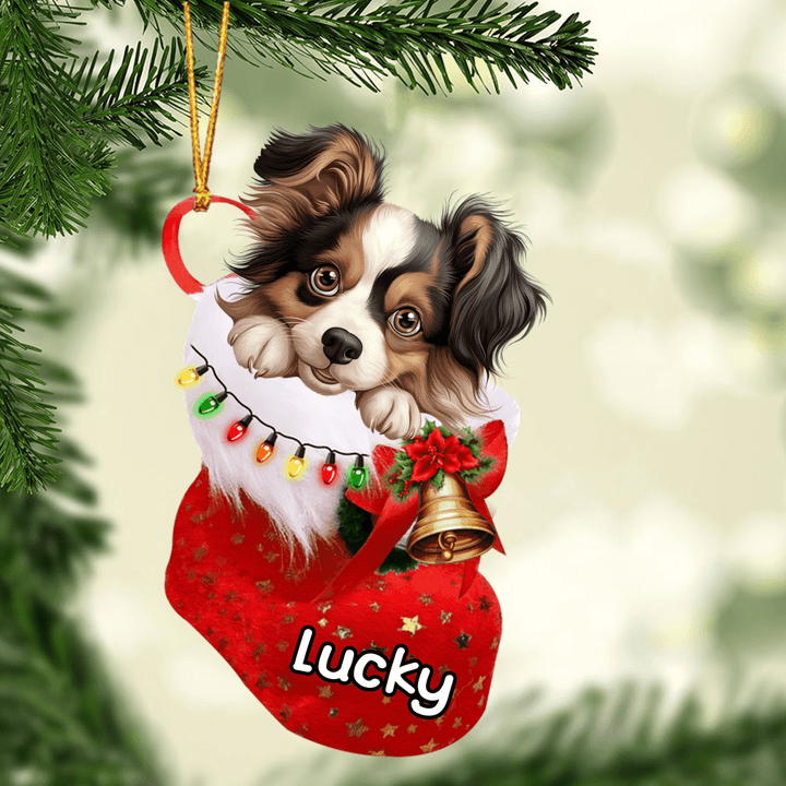 Customized Papillon Dog In Christmas Stocking Acrylic Ornament, Christmas Gifts Ornament for Dog Lover