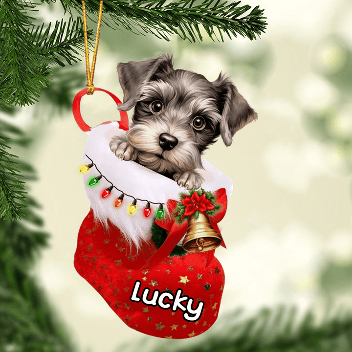 Customized Miniature Schnauzer Dog In Christmas Stocking Acrylic Ornament, Christmas Gifts Ornament for Dog Lover