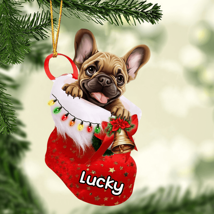 Customized French Bulldog Dog In Christmas Stocking Acrylic Ornament, Christmas Gifts Ornament for Dog Lover