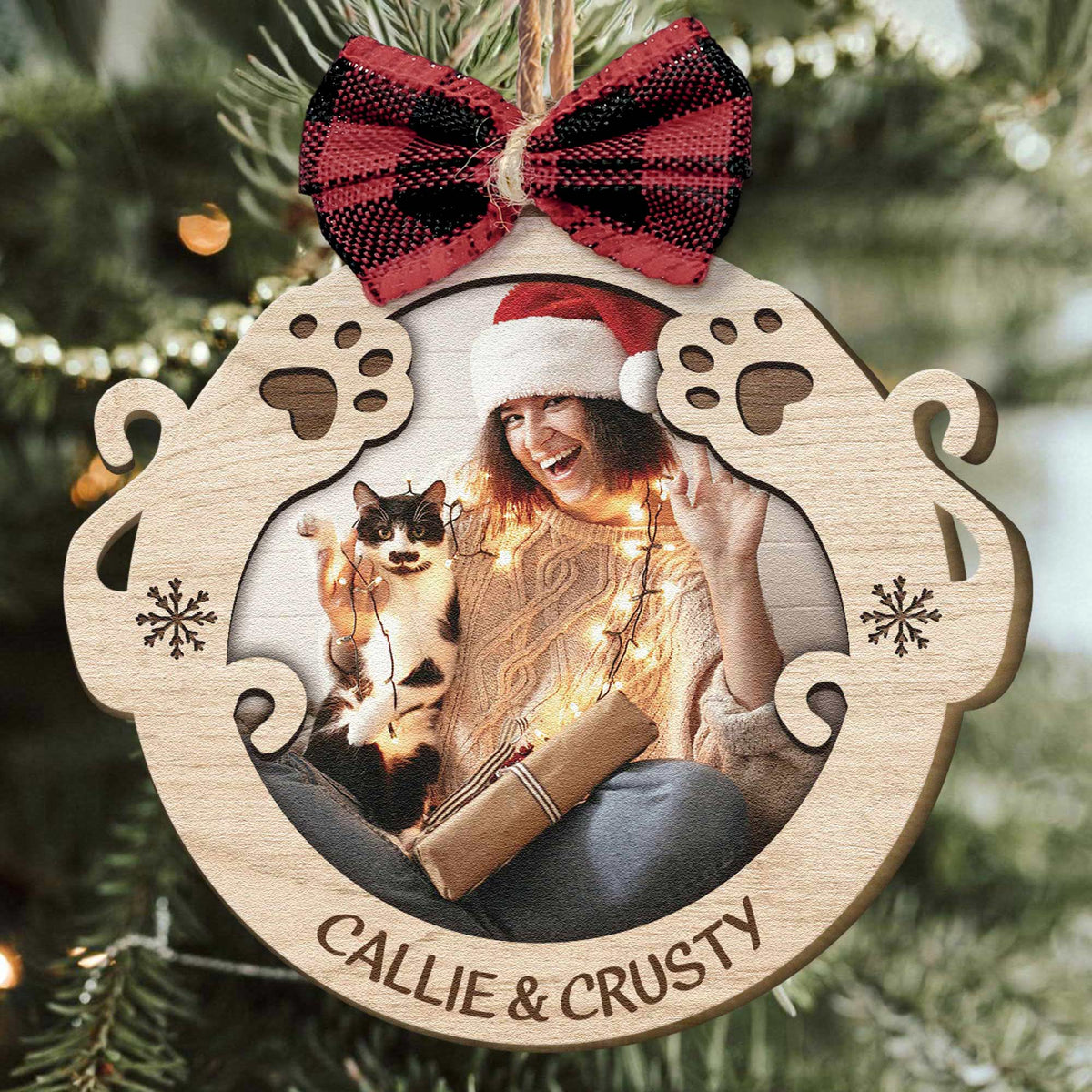 Custom Cat Lovers Photo Double Layered Wood Ornament, Meaningful Gift For Cat Mom Dad Sister Family