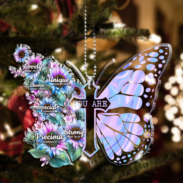 Blue Pink Hologram Butterfly Sunflowers God Says You Are Shaped Acrylic Ornament For Christmas Holiday Decor