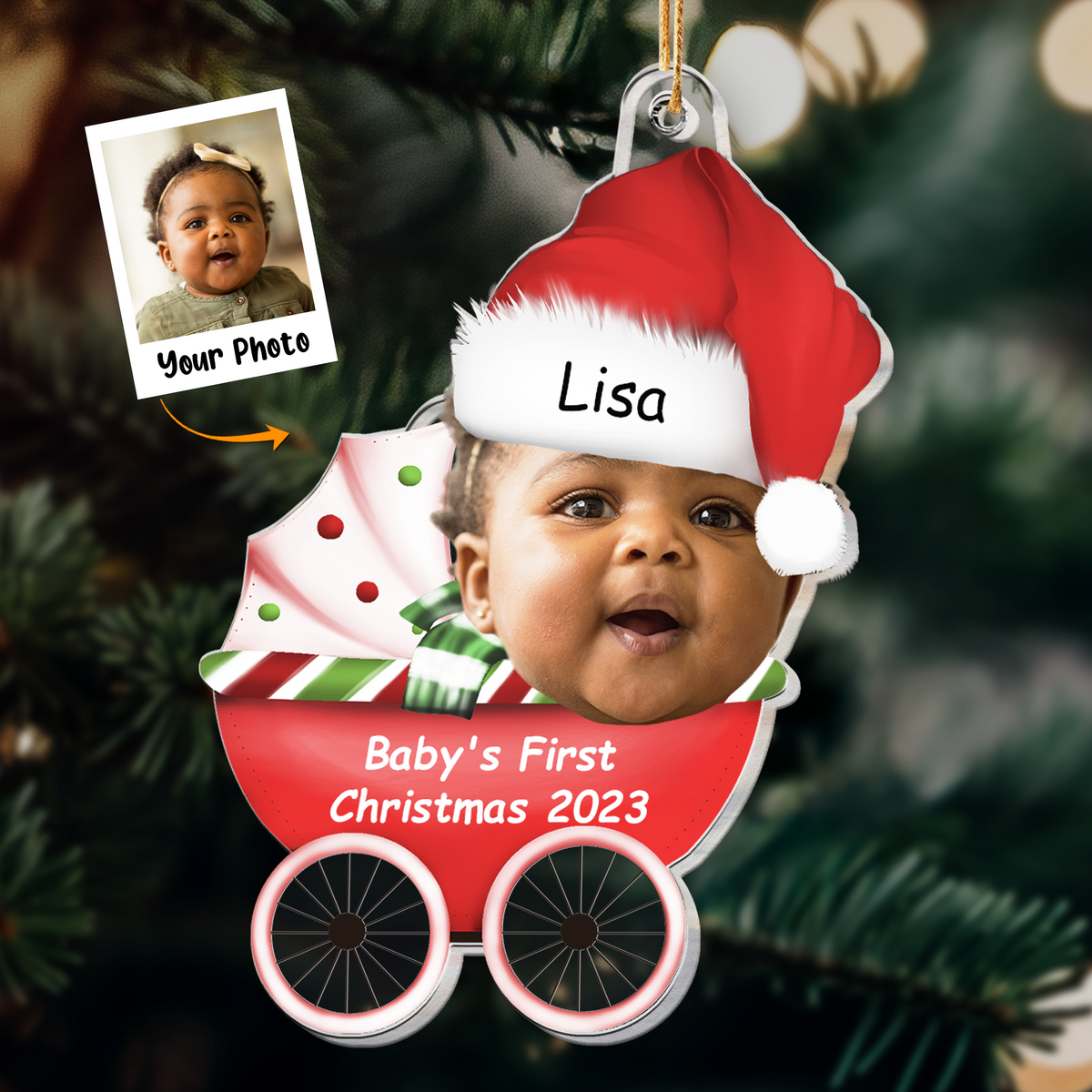 Personalized Baby First Christmas Photo On Baby Car Acrylic Ornament, 1st Baby Christmas Gift For New Mom & Dad