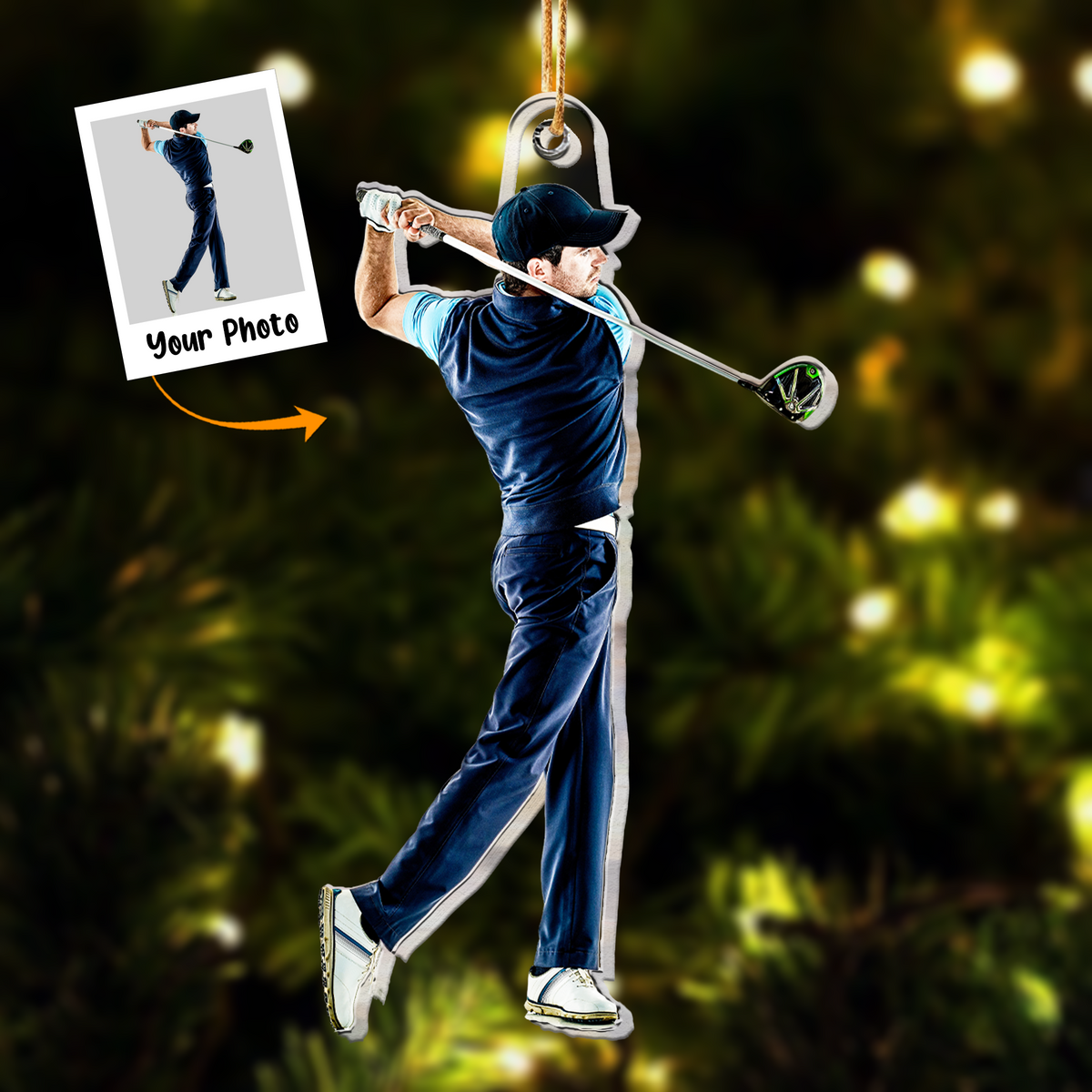 Personalized Great Golfer Moment Photo Acrylic Ornament, Meaningful Christmas Gift For Dad, Mom, Friends, Family