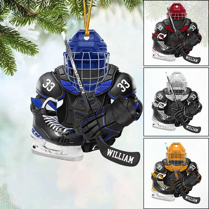 Personalized Hockey Equipment Acrylic Ornament, Custom Christmas Ornament Gifts For Son, Grandson, Hockey Lovers