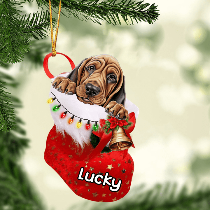 Personalized Bloodhound in Christmas Stocking Acrylic Ornament, Christmas Gifts Ornament for Dog Lover