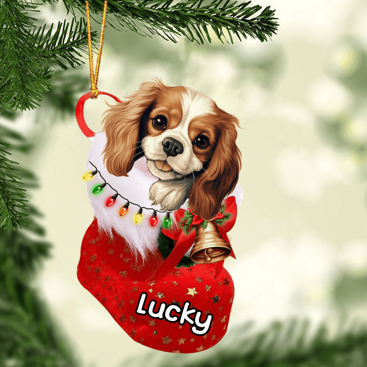 Personalized Cavalier King Charles Spaniel In Christmas Stocking Acrylic Ornament, Christmas Gifts Ornament for Dog Lover