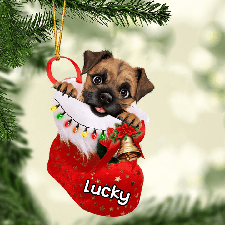 Personalized Border Terrier In Christmas Stocking Acrylic Ornament, Christmas Gifts Ornament for Dog Lover