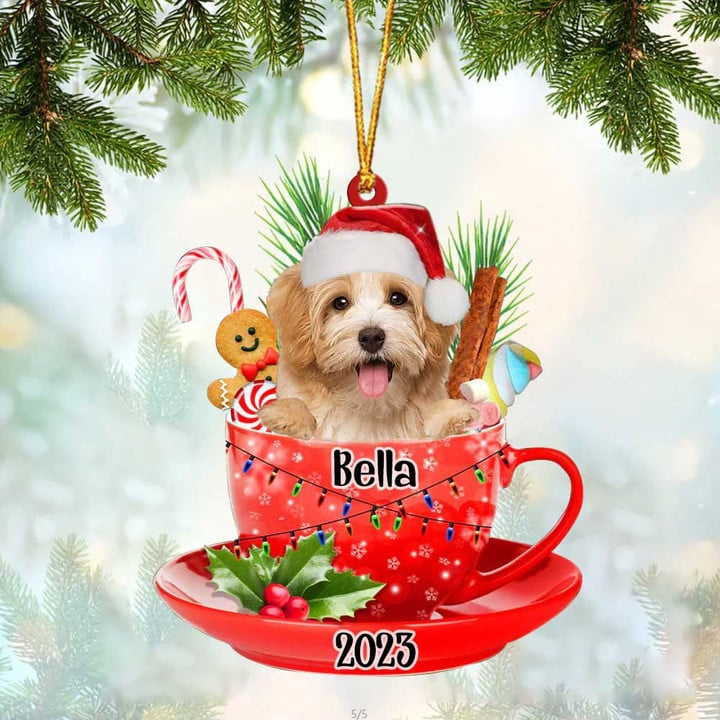 Customized Awesome Havanese Dog In Red Cup Acrylic Ornament, Christmas Gifts Ornament for Dog Lover