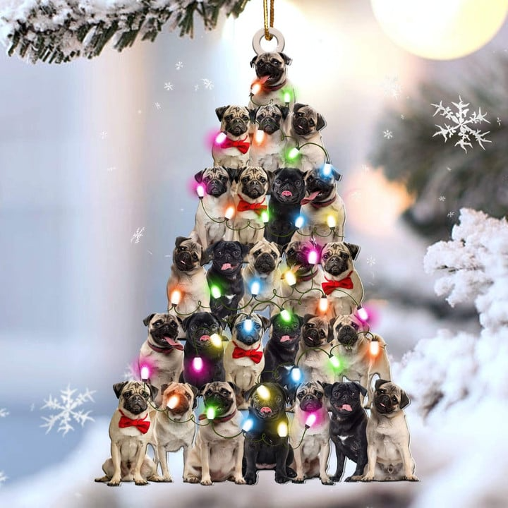 Pug Dog Christmas Tree Acrylic Christmas Ornament, Christmas Gift Ornament for Dog Lover, Holiday Gifts