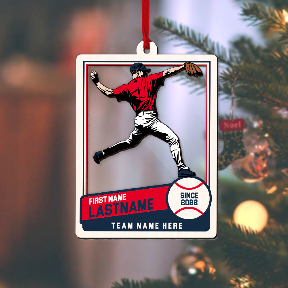 Personalized Baseball Trading Card Wood Acrylic Ornament,  Custom Christmas Ornament Gift For Baseball Player