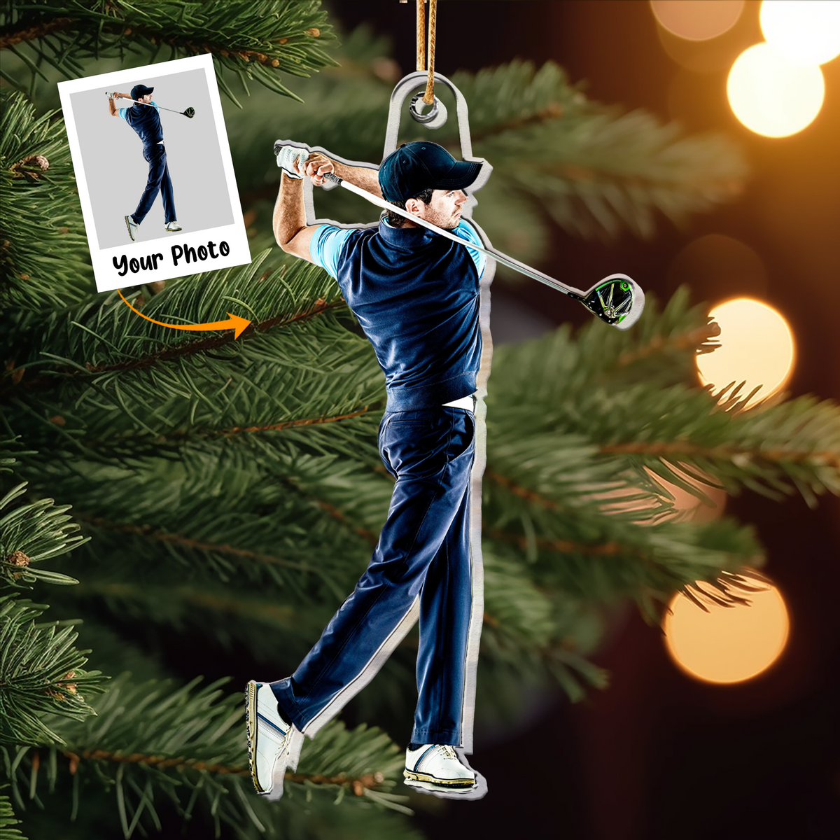 Personalized Great Golfer Moment Photo Acrylic Ornament, Meaningful Christmas Gift For Dad, Mom, Friends, Family