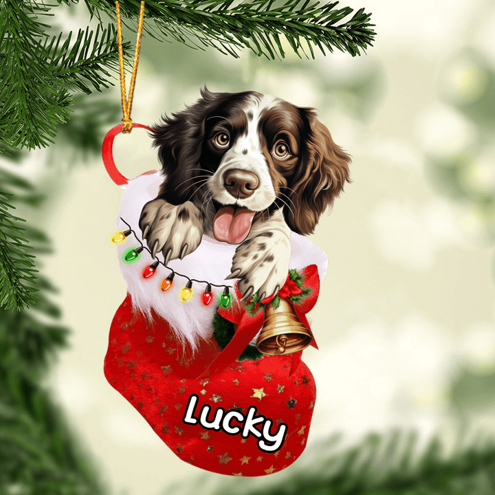 Customized English Springer Spaniel In Christmas Stocking Acrylic Ornament, Christmas Gifts Ornament for Dog Lover