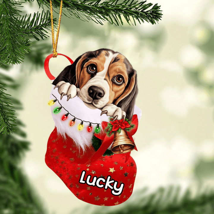 Personalized Beagle in Christmas Stocking Acrylic Ornament, Christmas Acrylic Ornament for Dog Lover