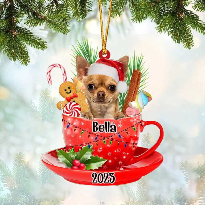 Customized Yellowish Brown Chihuahua Dog Acrylic Ornament, Personalized Ornament Gifts For Christmas Dog Mom