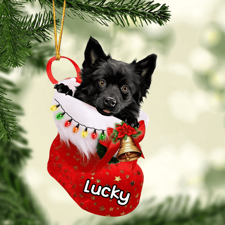 Customized Schipperke Dog In Christmas Stocking Acrylic Ornament, Christmas Gifts Ornament for Dog Lover