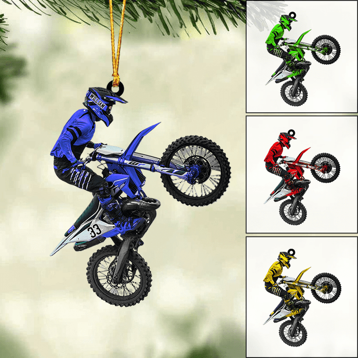 Personalized Motocross Biker Playing Acrylic Ornament, Custom Christmas Ornament Gifts For Motocross Lover