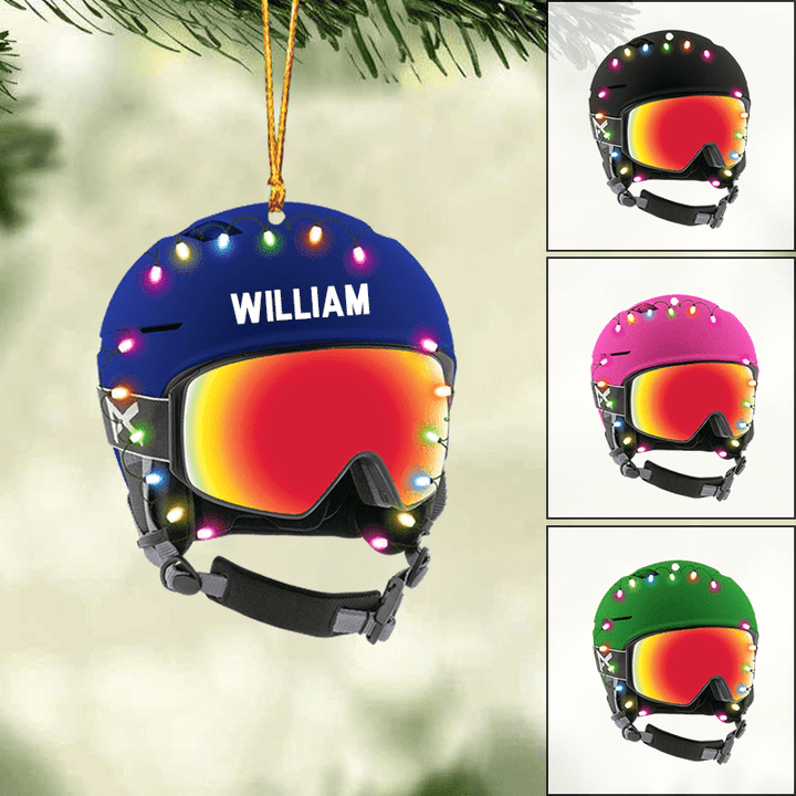 Personalized Skiing Helmet Acrylic Ornament, Custom Christmas Ornament Gifts For Skiing  Lovers