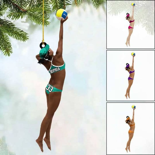 Personalized Female Woman Girl Beach Volleyball Acrylic Ornament, Custom Christmas Ornament Gifts For Beach Volleyball Player